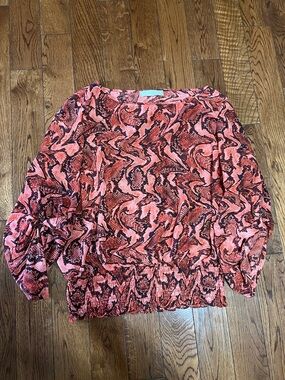 Michael Kors Coral and Black Snake-Print Blouson Top